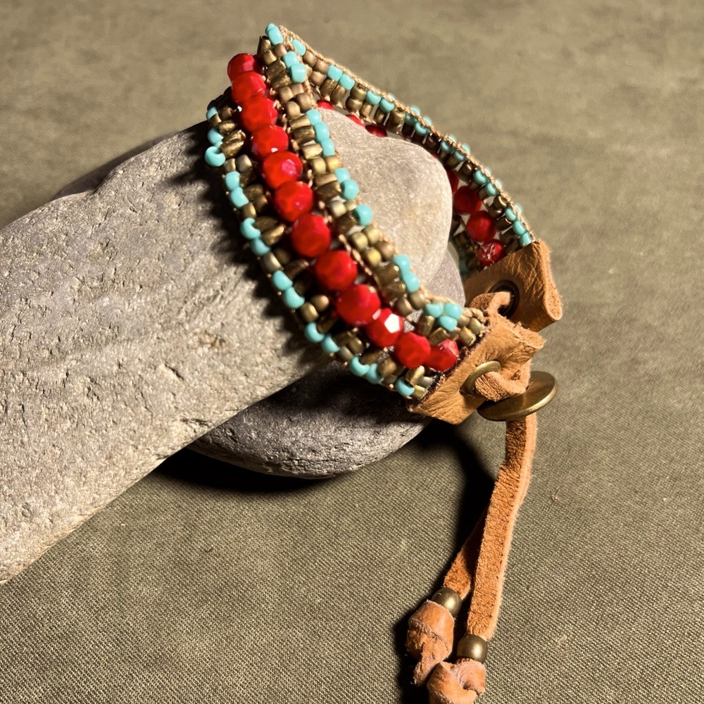 Boho beaded  adjustable cuff bracelet